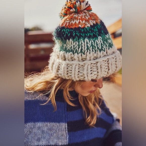 Free People Accessories - Free People Tide Stripe Knit Pom Beanie